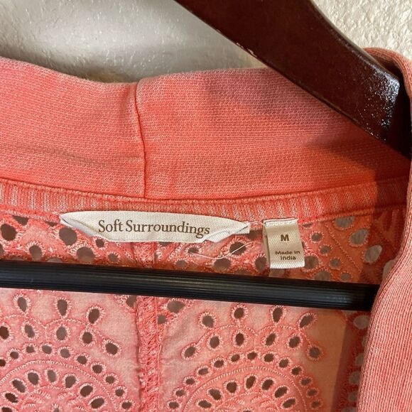 Soft Surroundings M Coral Reef Open Front Cardigan Ellie Topper Eyelet Lace E3 - Picture 11 of 12